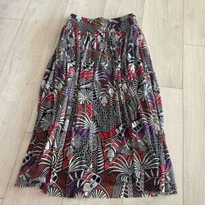 Anthropologie Farm Rio Tropical Maxi Skirt Mesh Lined Black White Multi size M